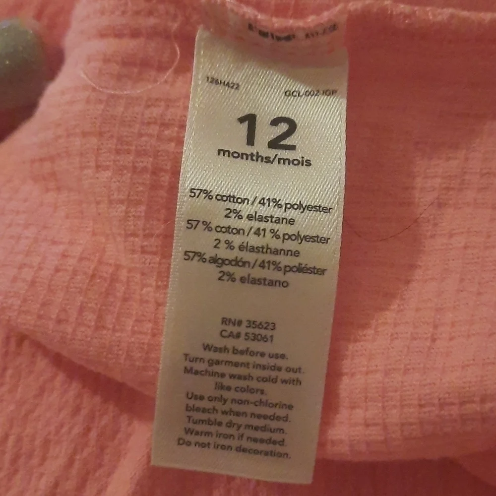 Carters 12 months pink lightweight cardigan with ruffle detail